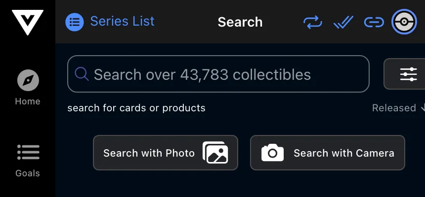 The search screen with Search with Photo and Search with Camera buttons