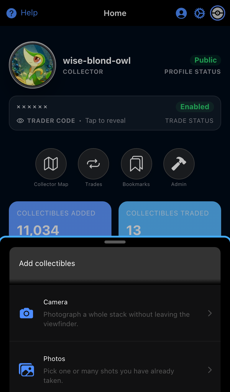 The add sheet offering Camera and Photos, each with a short description