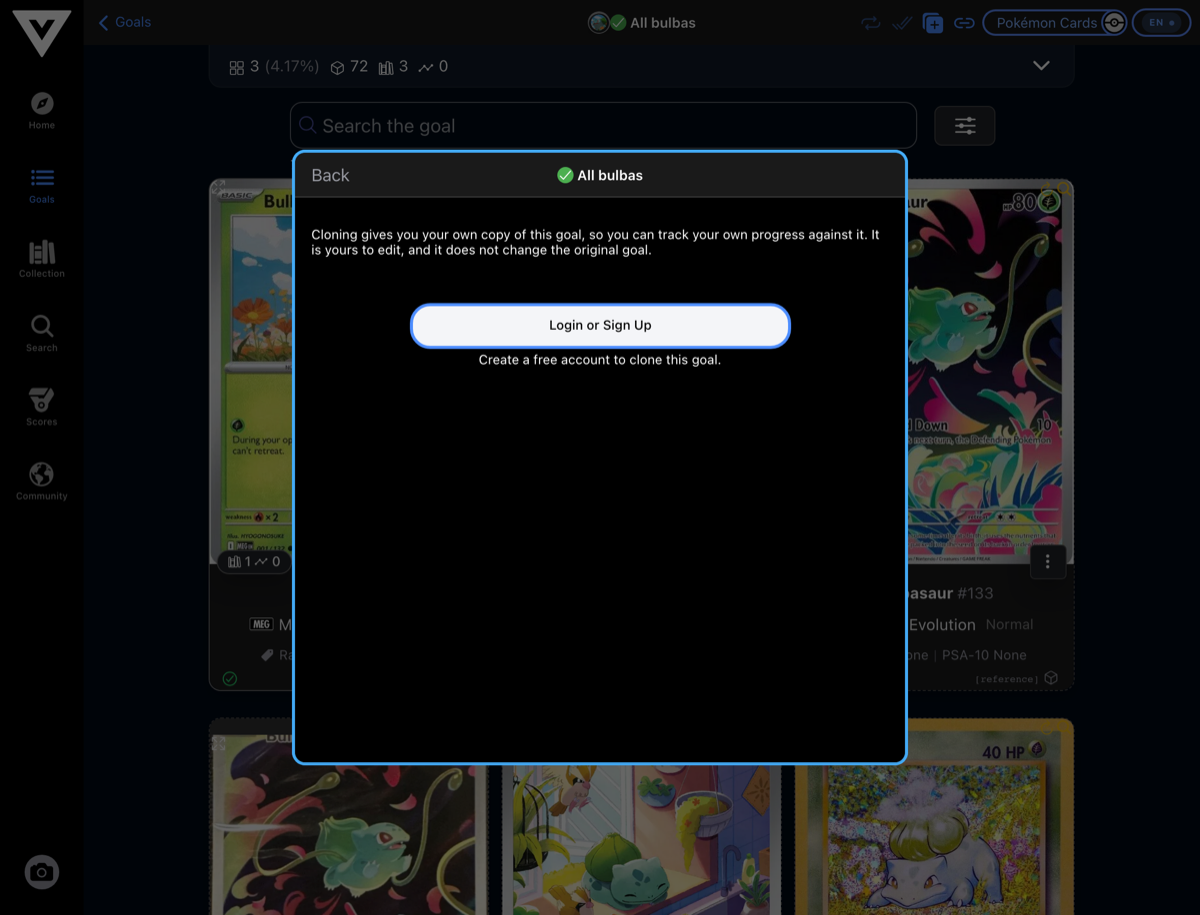 The sign-up prompt shown to guests who tap Clone this goal